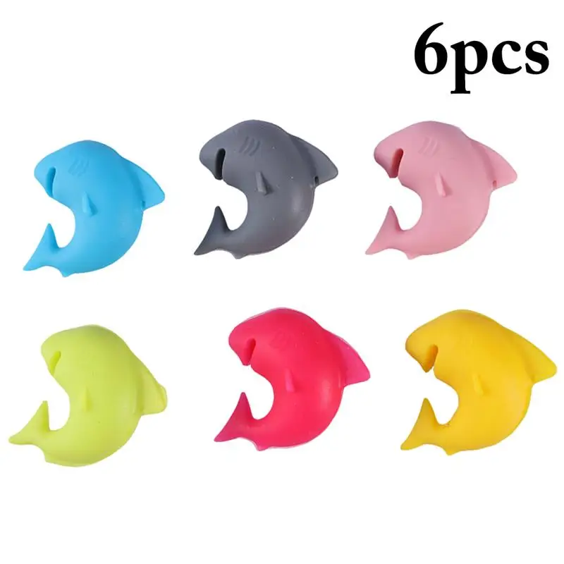 

6Pcs Silicone Red Wine Glass Marker Creative Shark Sticker Sucker Mark Glass Identification Cup Identify Label Tag for Party Bar