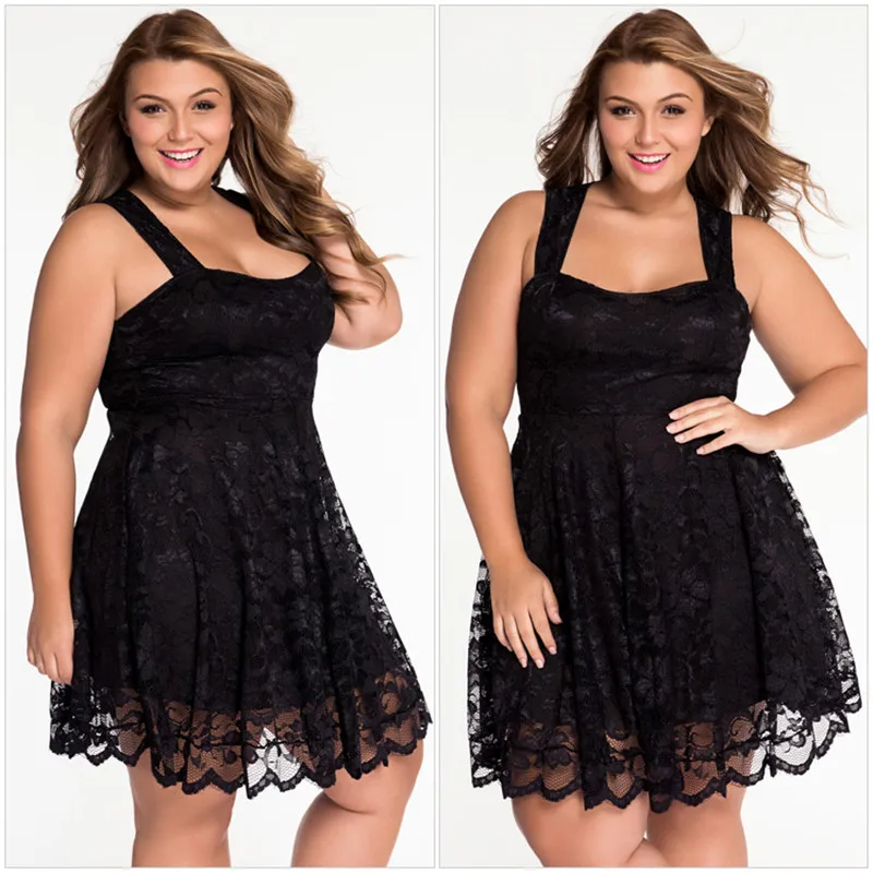 

summer dress New Elegant Large Size Lace dress women 2018 Floral Lace Sleeveless Fit and Flare Curvy Dress Vestidos Mujer