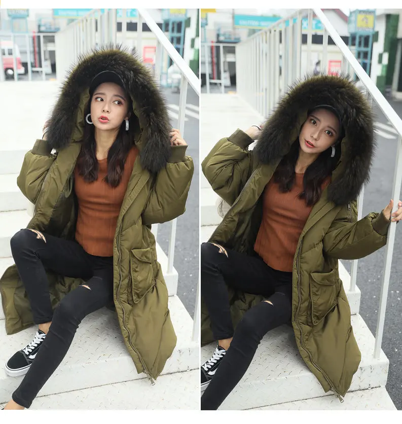 

Maternity winter coat 2017 down jacket women long section loose thick Real fur collar Look thin Warm pregnant women Coat Gray