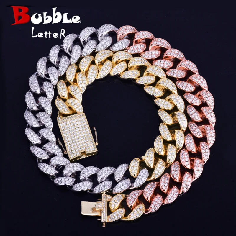 

Men's 20mm Heavy Mixed Color Miami Cuban Necklace Choker Iced Cubic Zircon Hip hop Jewelry Gold Silver Chain 18" 20"