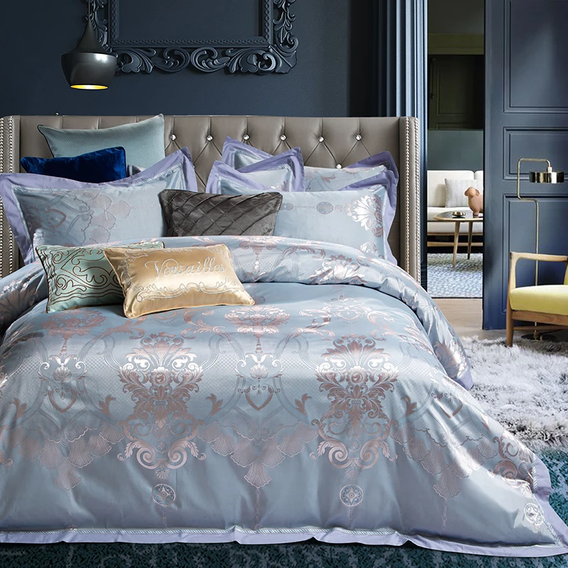 

New Luxury Silk Cotton Jacquard Classic Fashion Bedding Set Wide edge Duvet Cover Set Bed Sheet Pillowcases Queen King size 4pcs