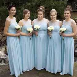 Отличное светло-голубой шифон платье для девочек Плиссированные Свадебные платья для особых случаев Платья для свадебной вечеринки
