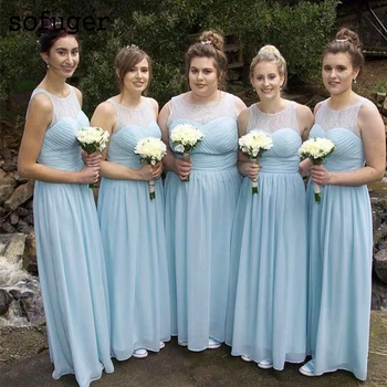 

Excellent Light Blue Chiffon Girl Dress Pleat Special Occasion Bridesmaid Dresses Formal Vestidos Wedding Party Dresses