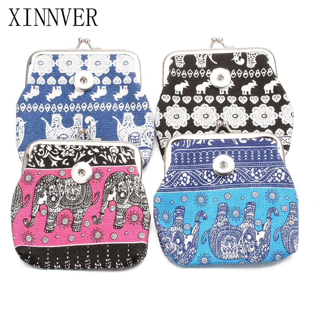 

New 4 Colors 18MM Snap Buttons Jewelry Elephant Coin Purses Anime Wallets Pouch Kids Girl Women's Money Bags For Gift ZN019