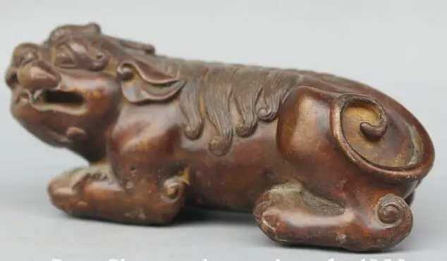 

S1508 5" Old Chinese Folk Bronze Beast Pi Xiu Lion Animal Unicorn Statue Sculpture A