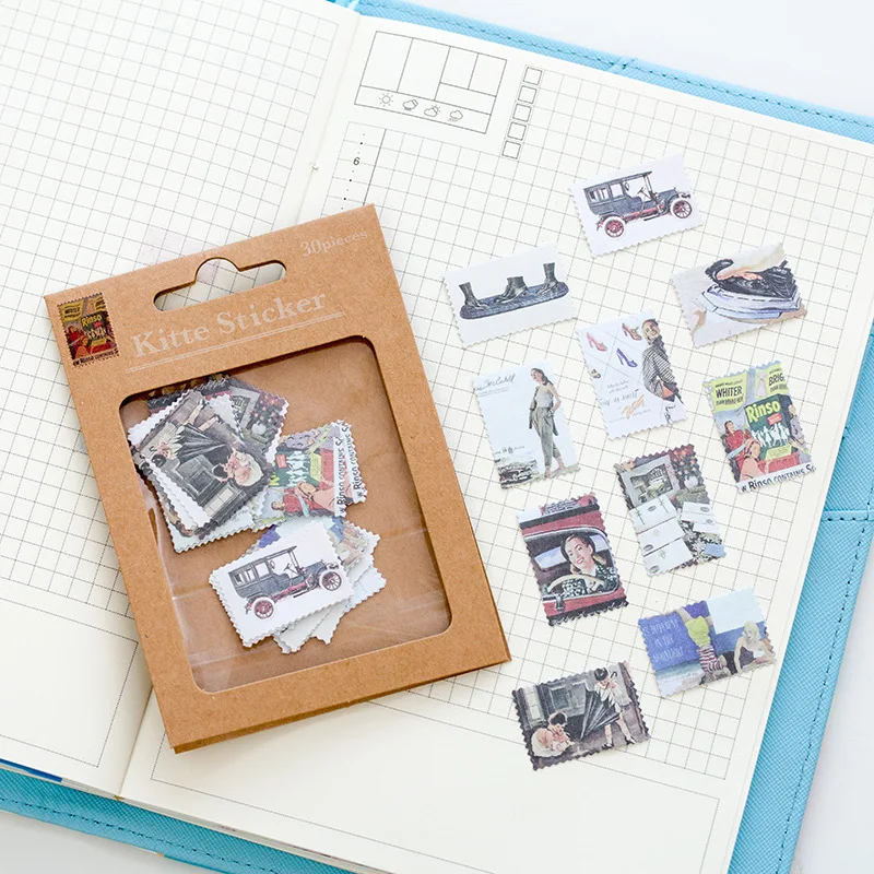 Buy 30 pcs/Set Retro European Kraft Paper Sticker Decoration DIY Handmade Arts