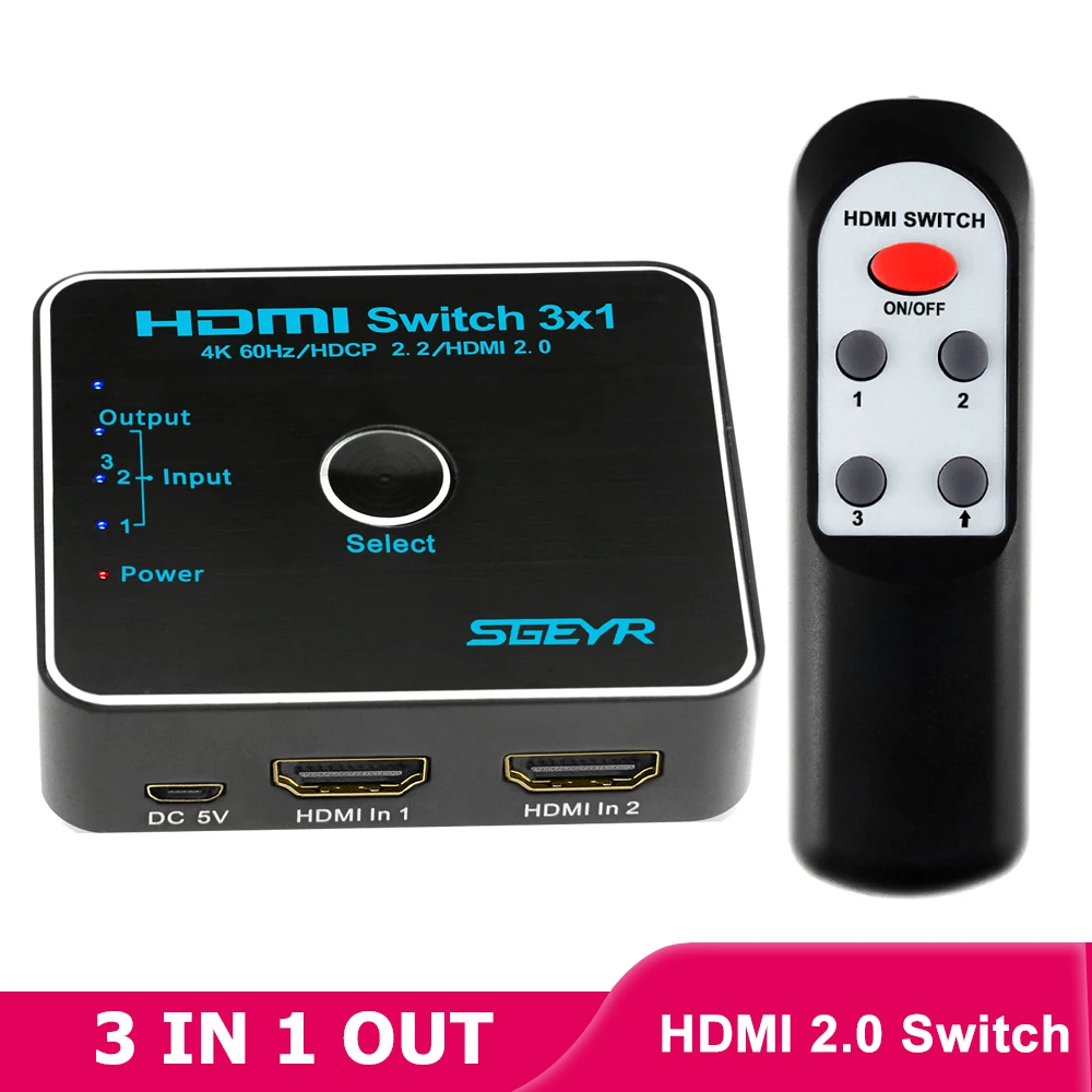 3x1 HDMI Splitter 3 Port Hub Box Auto Switch 3 In 1 Out HDMI Switcher 2.0 4K With Remote Control for HDTV XBOX360 PS3 Projector