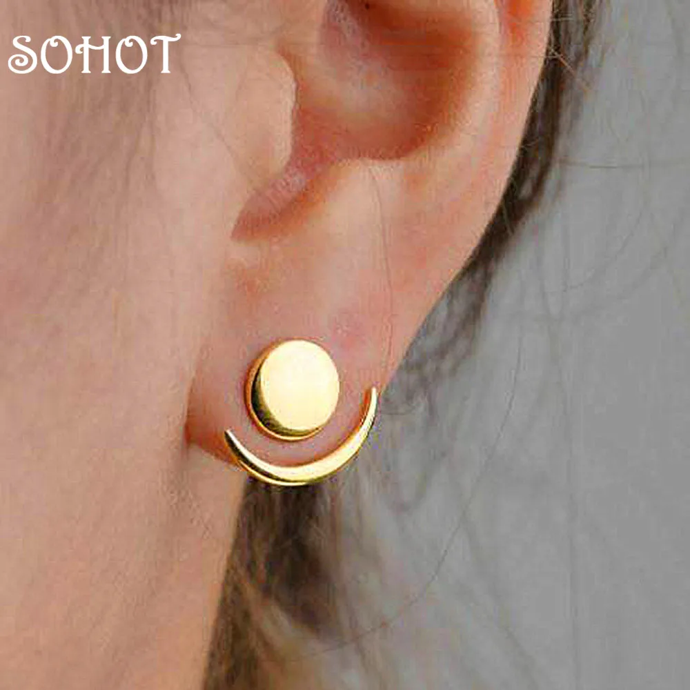 

SOHOT OL Style Women Moon Sun Stud Earrings Temperament Gold Color Alloy Lady Piercing Delicate Engagement Jewelry Brincos Gift