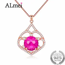 Almei 2018 красный корунд Кристалл Свадебный розовый полый кулон Цепочки и ожерелья из натуральной 925 пробы серебро Для женщин Юбилей подарок