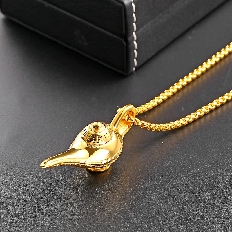 Aladdin's Magic Lamp Silver Gold Necklace New Magic Lamp Shape Pendant Luxury Lamp Of Aladdin Pendants Fine Jewelry with Chain Aladdin's Magic Lamp Silver Gold Necklace New Magic Lamp Shape Pendant Luxury Lamp Of Aladdin Pendants Fine Jewelry with Chain