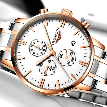 Mens Watches Top Brand Luxury GUANQIN Quartz Watch Men Sport Full Steel Clock Male Date Luminous Wristwatch relogio masculino guanqin dragon watch men gold quartz wristwatch luxury brand waterproof male clock steel watches for men relogio masculino