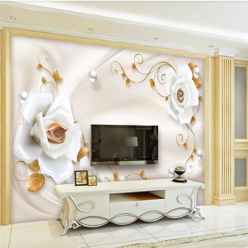 wellyu European relief jewelry rose flower art TV background wall custom large mural wallpaper papel de parede para quarto image_0