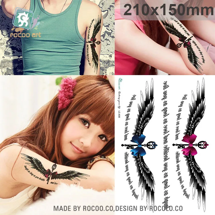 

LC830/New 2015 eco-friendly wing with letter designs big temporary tattoo sticker for body skin
