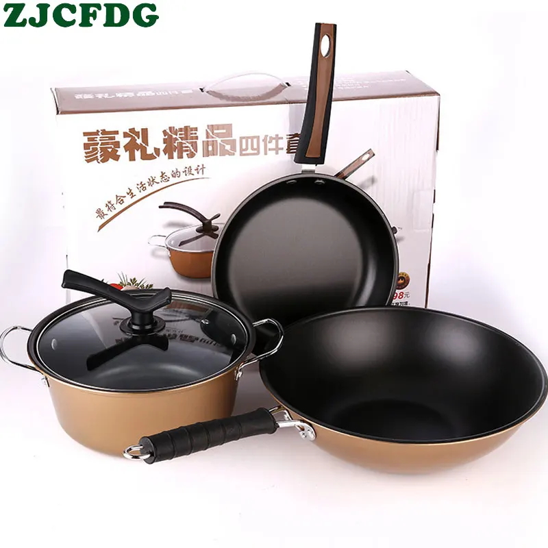 

Vacuum Wok Non-stick Pan No Oil Smoke Pot Iron Pot Household Kitchen Induction Cooker Universal Pot Three-piece Flat Iron Pan