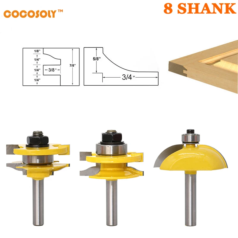 

Cocosoly 3pcs/set 1/2'' Shank Door Panel Cutter Tool Woodworking Cabinet Router Bits Set Power Tools