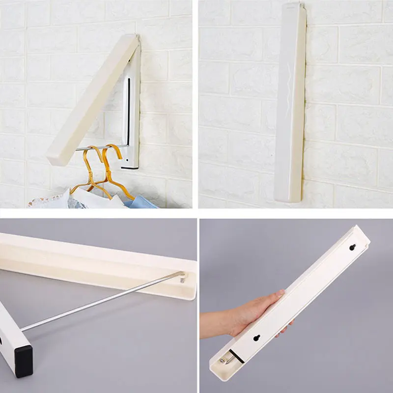 Hot Portable Folding Wall Hanger Mount Retractable Clothes Organizer Drying Rack Waterproof Hangers LFD