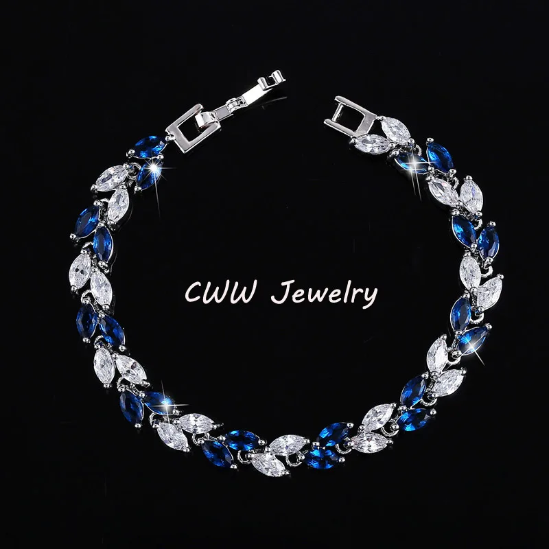 CWWZircons, новинка, летний дизайн, белое золото, цвет, австрийский Королевский синий кристалл, браслеты для женщин, модное ювелирное изделие CB133 - Окраска металла: blue