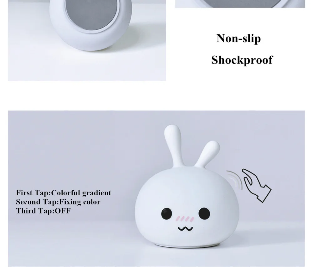 SuperNight Cartoon Rabbit LED Night Light Cute Bunny Colorful Silicone USB Children Kids Baby Bedroom Bedside Table Lamp Gift (20)