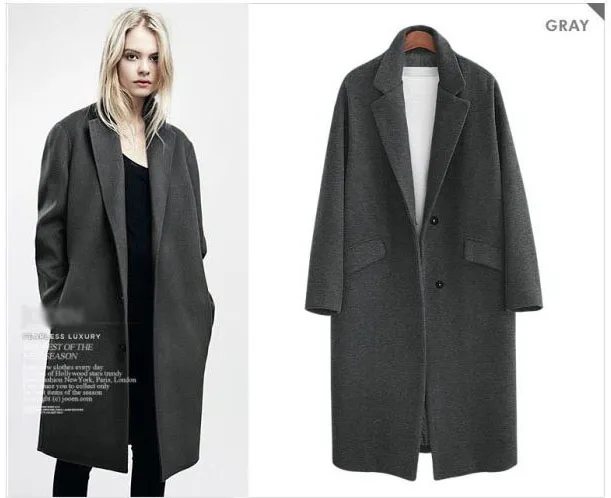 

UK 2018 Fall / Winter Women Notched lapel Single Button Simple Long Coat style Career Overcoat manteau femme casaco feminino