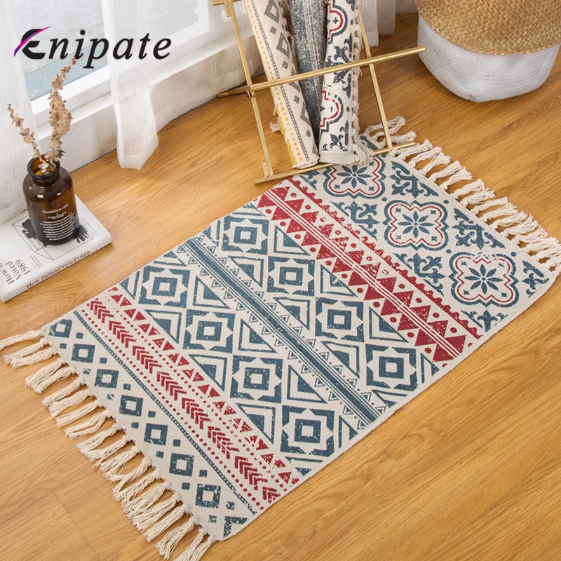 Enipate, богемный стиль, хлопок, ручная работа, мягкие ковры для гостиной, спальни, дома, ковер, Ретро стиль, с бахромой, коврик, декорированный областью