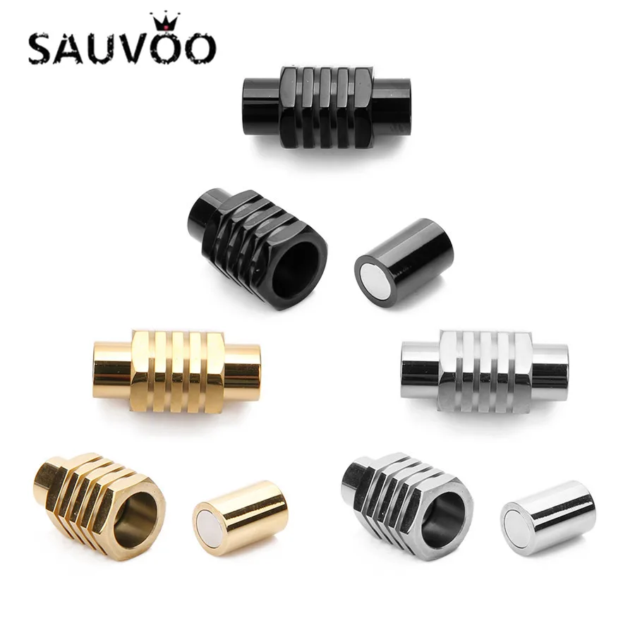 

SAUVOO 2Pcs/lot Pentagonal Section Screw Thread Magnetic Clasps Stainless Steel DIY Feather Connector For Jewelry Making Finding