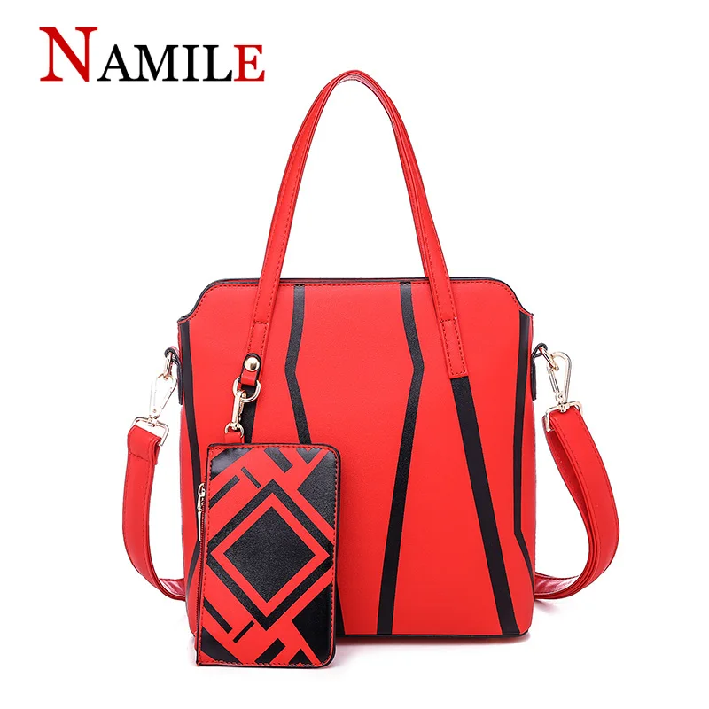

Simple striped female bag set 2 sets of fashion high quality soft and comfortable ladies shoulder bag diagonal big bag