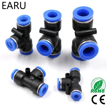 

5pcs PE4 6 8 10 12MM Pneumatic (5/32'' 1/4'' 5/16'' 3/8'' 1/2'') Push In Tee 3-Way Fitting Plastic Pipe Connector Quick Fitting