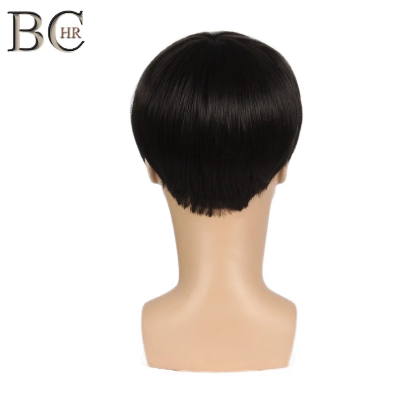 BCHR 8 дюймов короткие прямые синтетические парики для мужчин натуральный черный мужской парик термостойкий волоконный парик накладка из искусственных волос