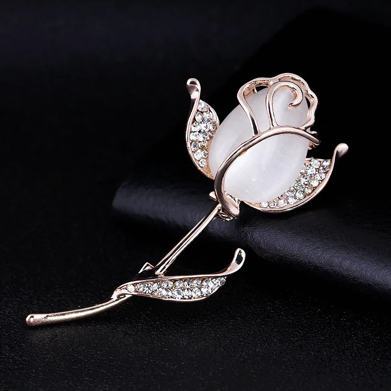 

OneckOha Opal Stone Rose Flower Brooch Pin Rhinestone Plant Flower Pin Women's Garment Accessories