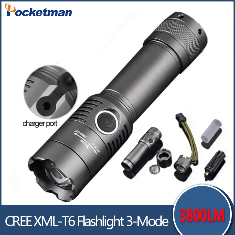 

zk93 3800 Lumens Powerful LED Flashlight CREE T6 Rechagerable Keychain Torch 3 Modes Tactical Flashlight Zoomable Torche Lampe