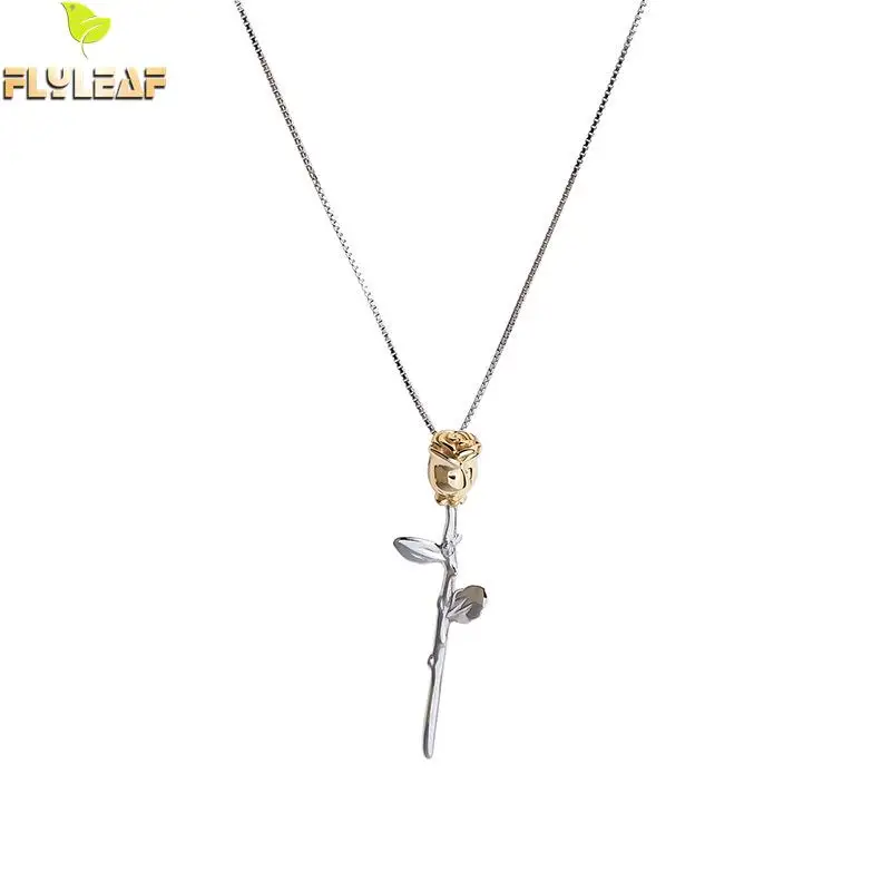 

Flyleaf Gold Rose Flower Necklaces & Pendants For Women Romantic Lady 100% 925 Sterling Silver Jewelry Valentine's Day Gift