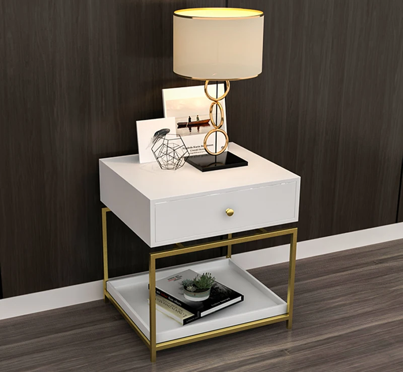Top Luxury Modern Iron Casting Golden Nightstand Coffee End Bedside Table Home Furniture Nightstands Cabinet Cupboard Living Room 2