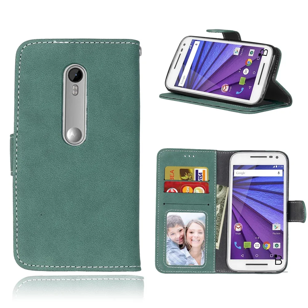 Green Кожаный чехол для Moto G3, чехол для Motorola Moto G 3 3rd Gen, чехол-кошелек для мобильного телефона Motorola Moto G 3rd Gen G3 - Цвет: Green