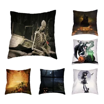 

Halloween Gifts Throw Cushion Cover Ghost Crows Pillowcase Bone Bat Funny Wedding Sugar Skull Couch Yellow Pumpkin Decor Throws