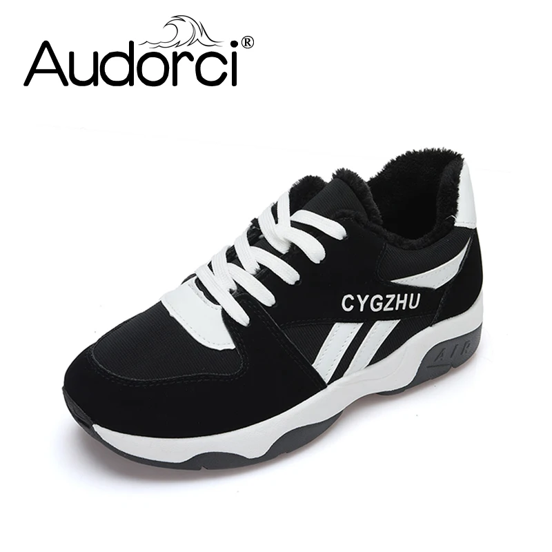 Audorci 2018 Spring Woman Shoes Women's Casual Shoes Sport Fashion Walking Shoe Lace Up Patchwork Woman Shoe Size 35-40 With Fur