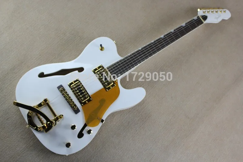 

2017 Chinese Factory Custom new TL white Semi Hollow Body Guitar Jazz Electric Guitar with Bigsby Golden Hardware 917