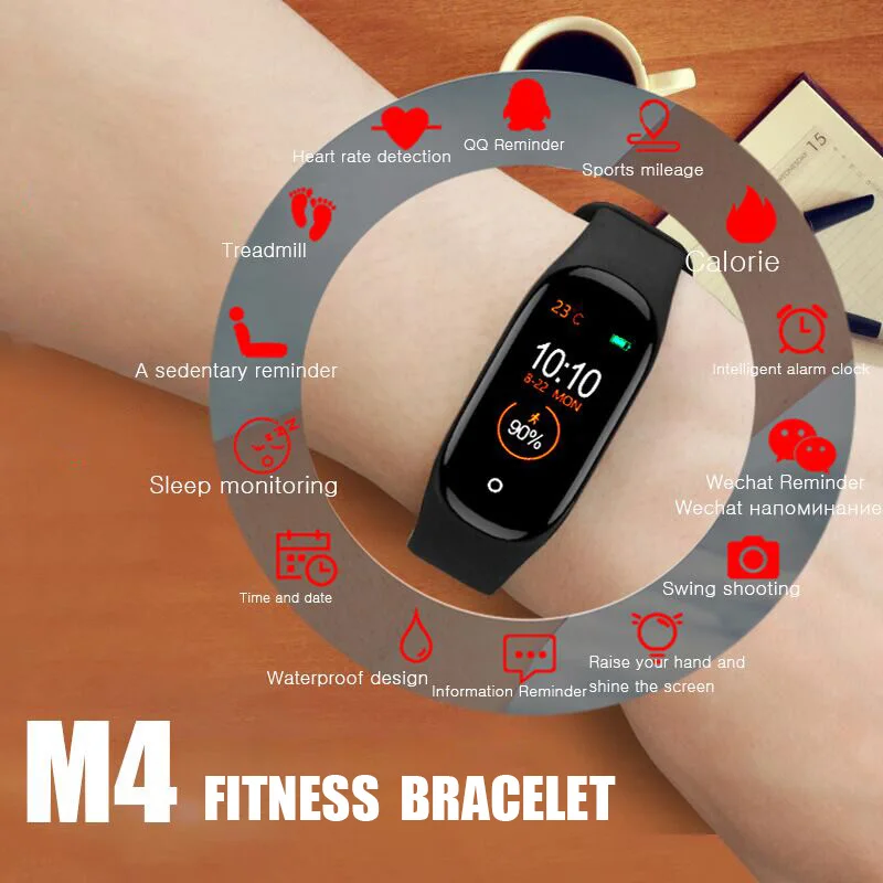 

M4 Fitness Smart Sport Bracelet Blood Pressure Heart Rate Monitor Colorful Touch Screen Smart Band Wristband Step Counter PK M4