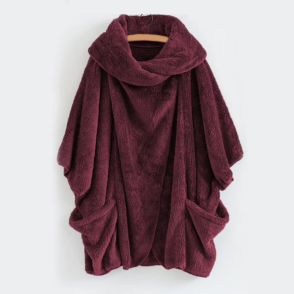 2019 Женское пальто теплое с высоким воротом рукав летучая мышь Повседневный