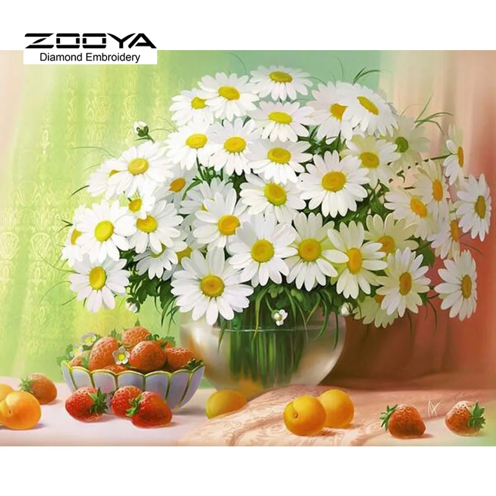 

NEW 3D DIY Diamond Painting Cross Stitch White Daisies Floral Crystal Needlework Diamond Embroidery Flower Home Decorative BJ624