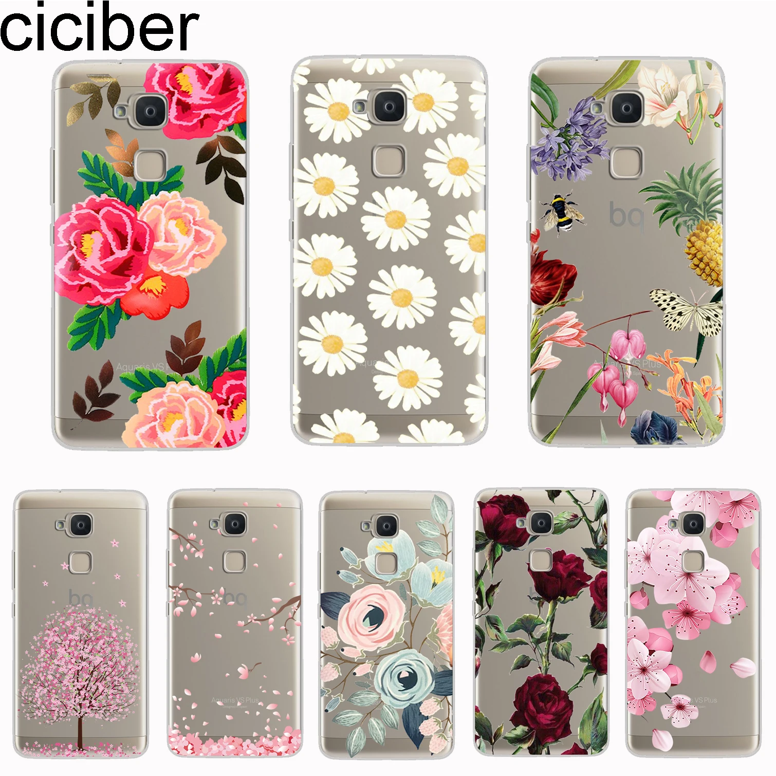 

ciciber Coque For BQ Aquaris C U2 U X5 V VS X2 X Lite Pro Plus E5 E4.5 M4.5 M5 M5.5 Phone Cases Soft TPU Cute Flower Rose Fundas