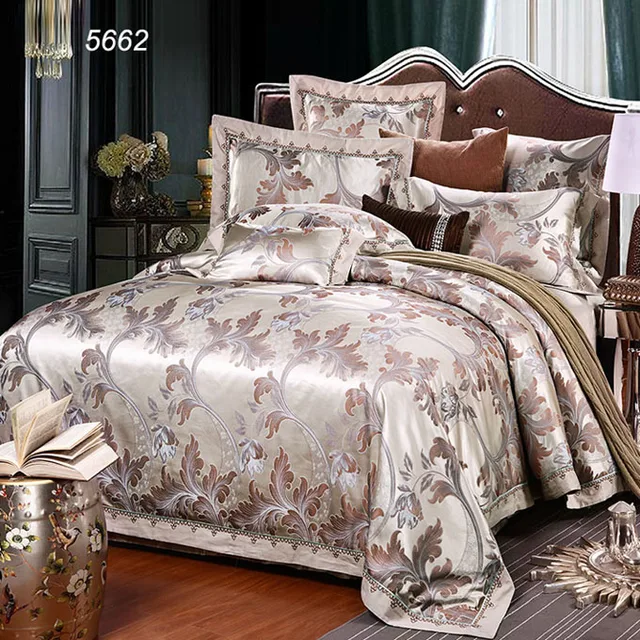 Camel color bedding sets jacquard bed linens peony comforter cover bed