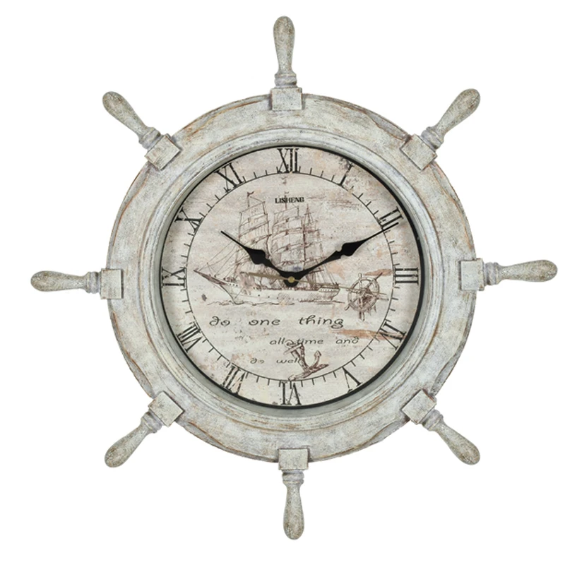 Mediterranean Rudder Wall Clock Silent Clock Personality Children's Room Wall Clocks WHITE  