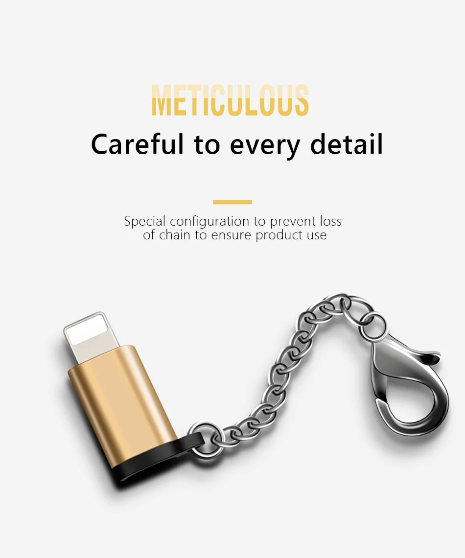 !ACCEZZ Mini Micro USB To Lighting 8 Pin For Apple Adapter With Key Chain For iphone X XS XR 6 7 Plus Sync Charger OTG Converter (2)