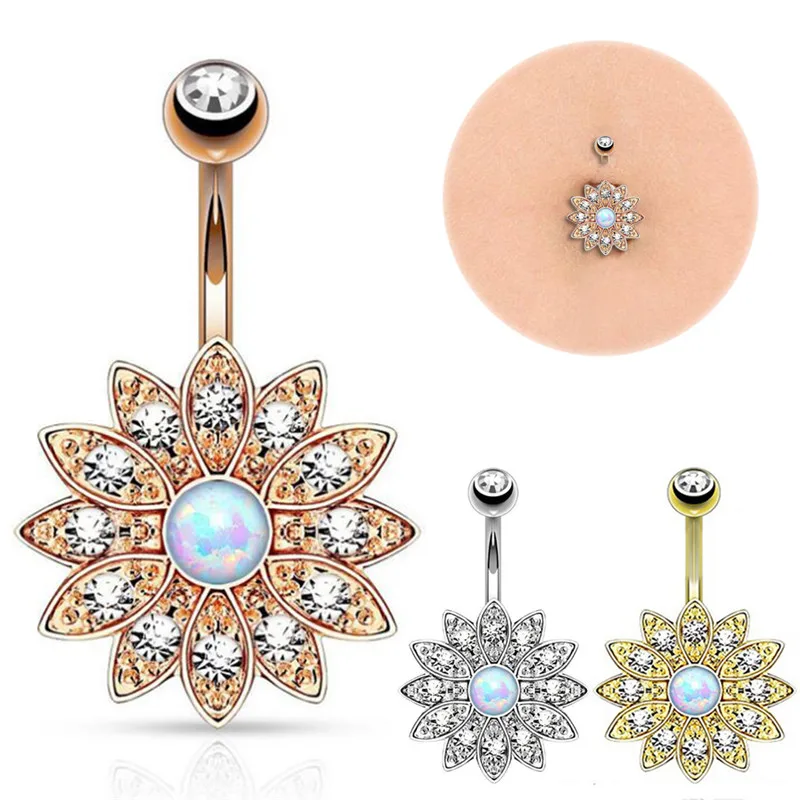 1pc Pure Lotus Opal Belly Piercing Belly Button Rings Opal Navel