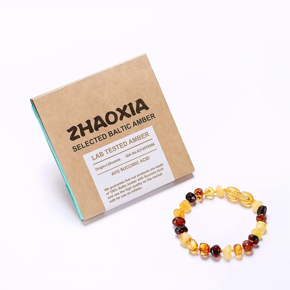 

Baltic Amber Teething Bracelet for Baby(Multicolor) - Handmade in Lithuania - Lab-Tested Authentic - 2 Sizes