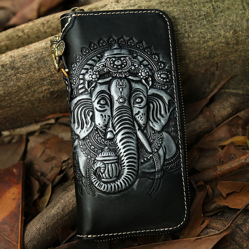 Gold Elephant Leather Card and Billfold Wallet