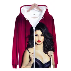 Aikooki 3D Selena Модные женские толстовки на молнии с капюшоном зимняя куртка Женский популярный пуловер хлопковая верхняя одежда с длинными