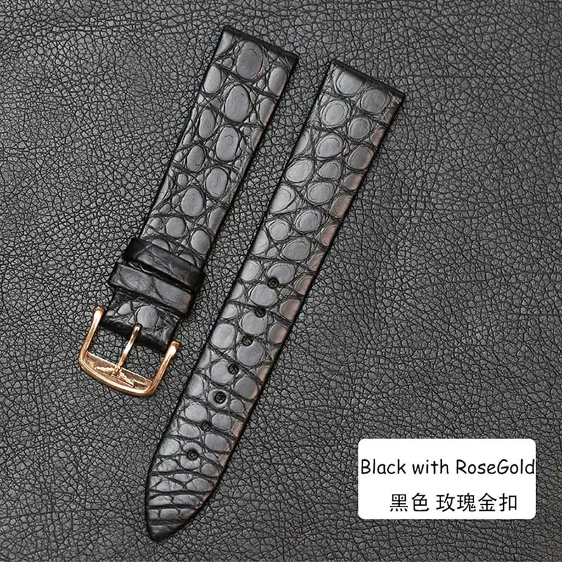 SAUPPO крокодиловая кожа подходит для Longines Presence La Grande Classique De ремешок для часов ультра-тонкий ремешок для часов аксессуары - Цвет ремешка: Black1 with RG