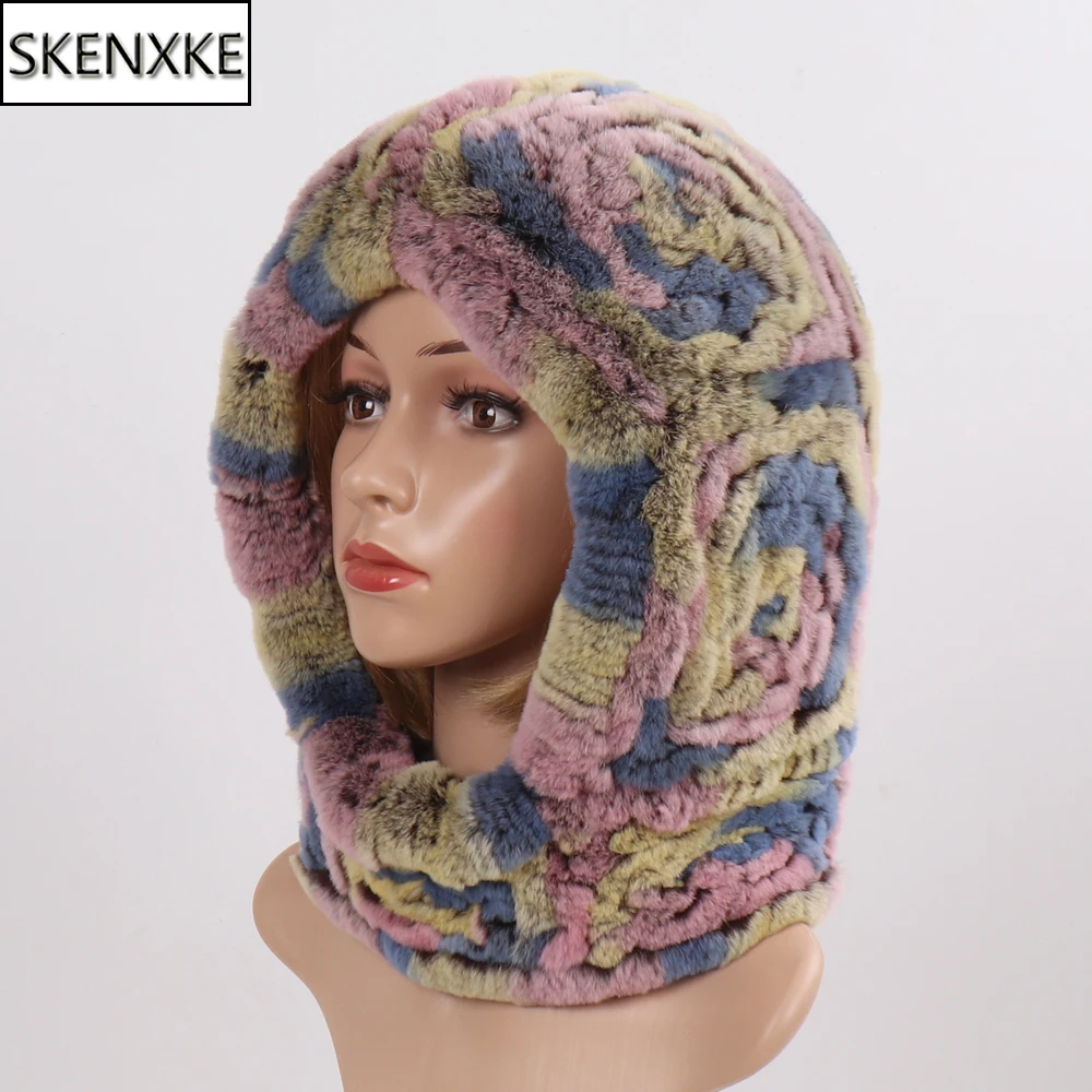 

Lady 100% Genuine Rex Rabbit Fur Hat Scarf Natural Soft Knit Rex Rabbit Fur Cap Women Winter Warm Quality Real Rabbit Fur Hats