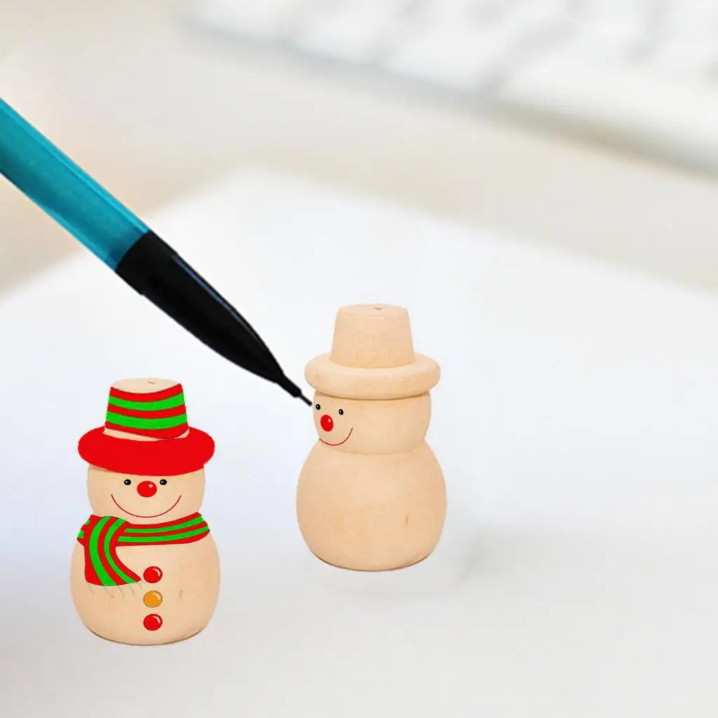 10x Wooden Peg Dolls Acorn Snowman Tree Unfinished Paint Stain DIY Crafts
